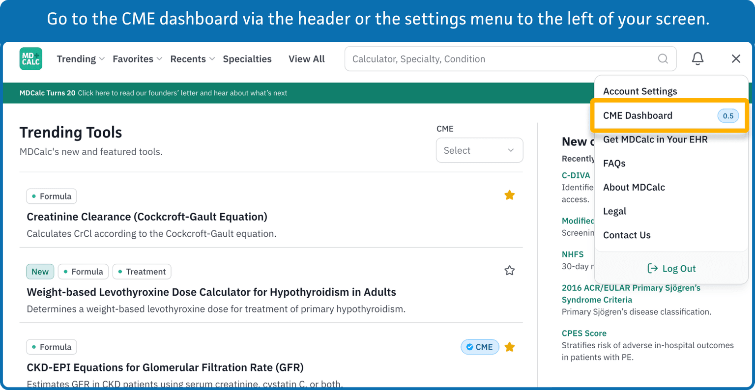 CME Section 3-1: How to find the CME Dashboard to redeem CME Credits.